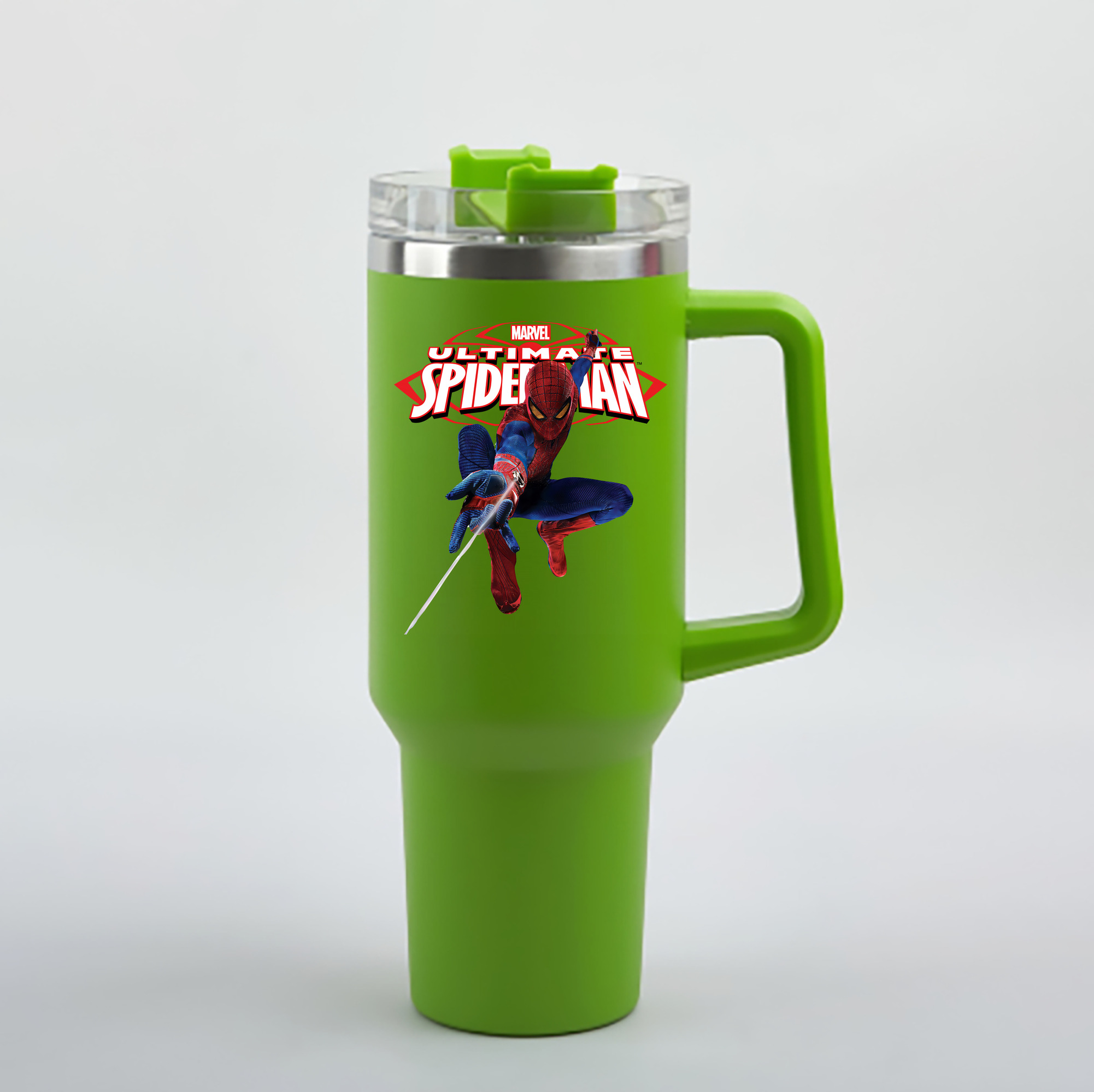 （画像用） Spider Man スパイダーマン 1200mL車用タンブラー - クリスタルステッカー（プラスチックストロー付き）